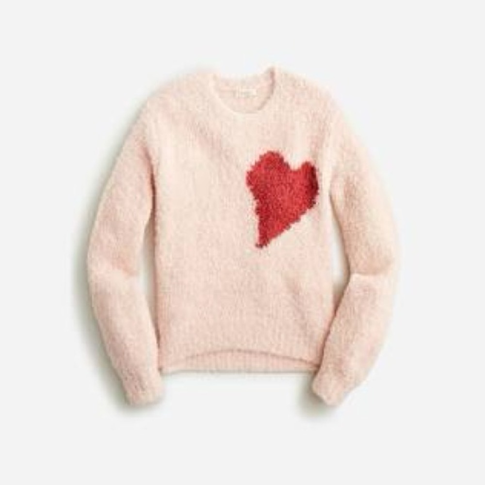 J Crew Girls' heart crewneck sweater in bubble yarn BL644